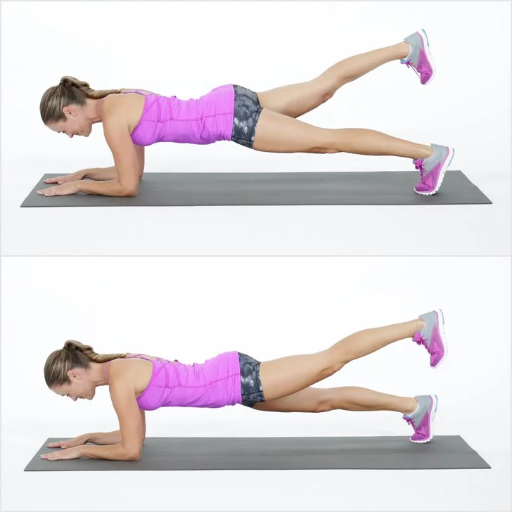 Plank raise with leg extension
