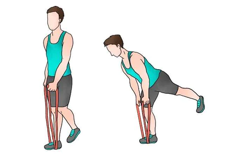 Knee drive and resistance band exercises for a single-leg deadlift