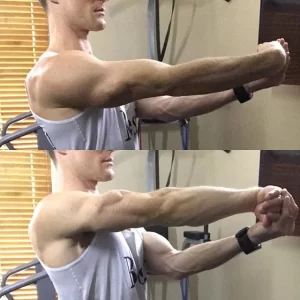 Wrist flexion stretch with internal rotation