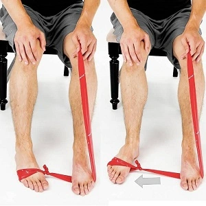 Assisted toe abduction with an exercise band