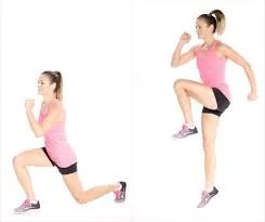 lunge in reverse to single legged hop