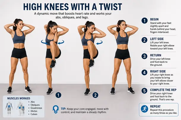 high knees with twist