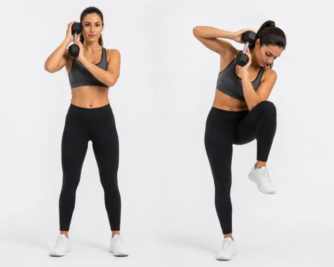 Standing Oblique Crunch with dumbell